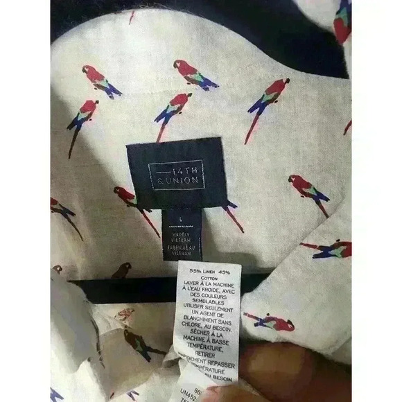 Men's Parakeet/Perico Button Down‎ Short Sleeve Shirt Size Large Linen Blend - Picture 2 of 3